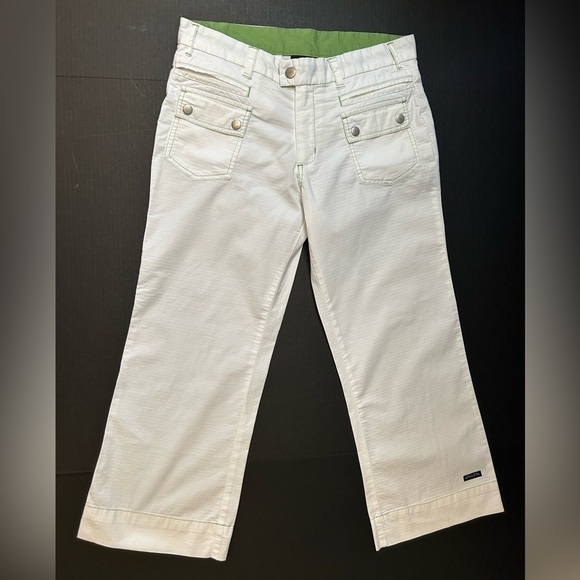 Athleta women crop pants in whiteKhaki with 8 pockets & green stitching Sz4. U15 - Picture 2 of 10